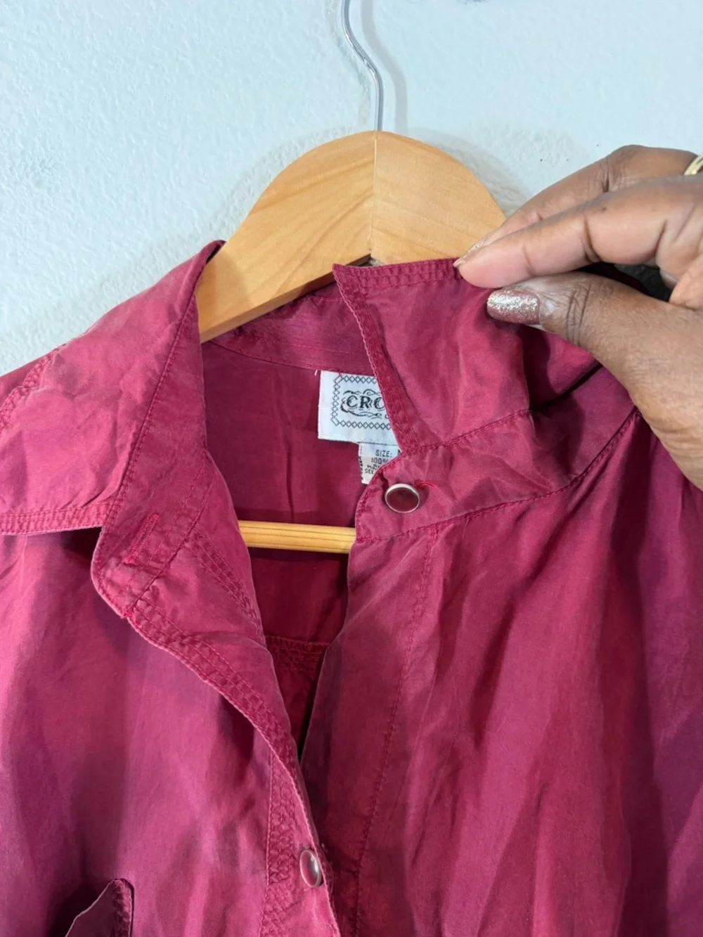 Vintage Croquet Club Silk Button Up Blouse Size M Cranberry Red Long Sleeve - Picture 8 of 10